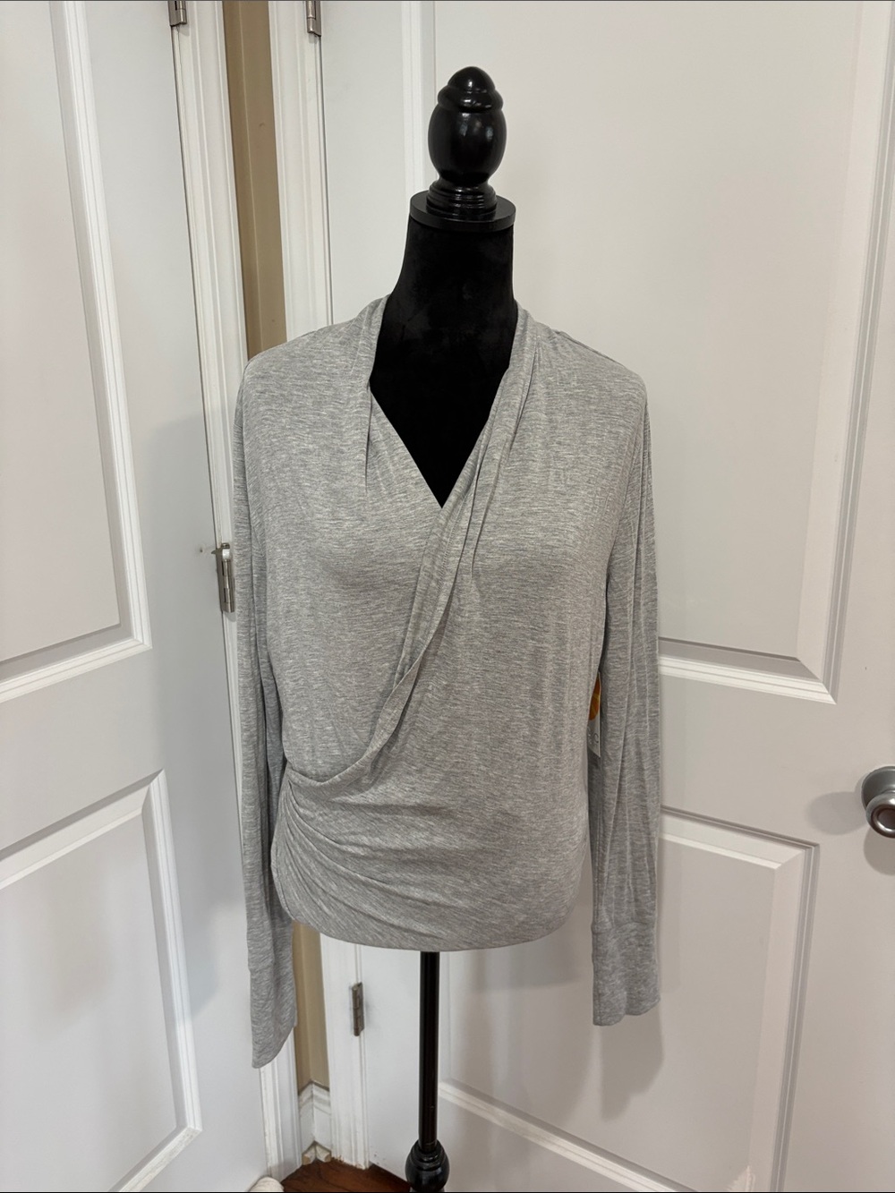 C&C California Light Gray Draped Long-Sleeve Top
